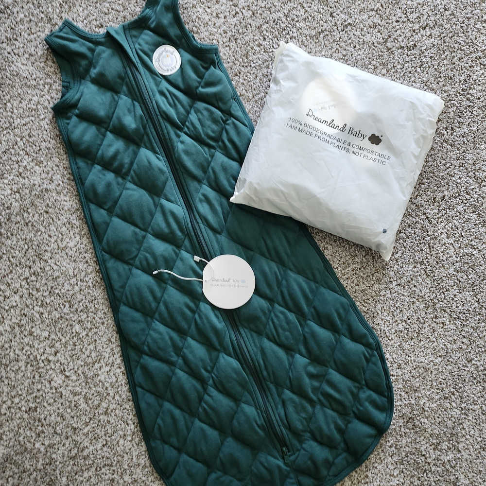 2 Dreamland BABY Weighted Quilted Sleep Sacks GREEN AND BLUE